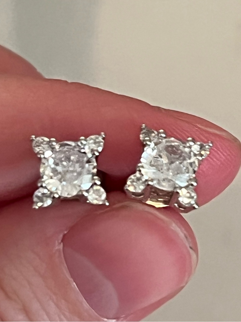 Silver Diamond Square Stud Earrings